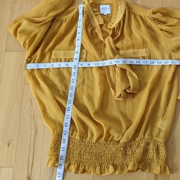 MISA Los Angeles ruffled collar puff sleeves mustard yellow viscose blouse Small - Picture 2 of 11